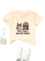 Cute kids short sleeve t-shirt with lovely pet graphic, comfortable round neck top for daily wear. - Apricot