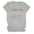 Casual dames t-shirt met korte mouwen en grappige wiskunde print, comfortabele ronde hals top. - S / Tops / Lichtgrijs