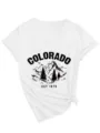 Damen v-ausschnitt kurzarm t-shirt mit colorado berg grafik und knoten saum casual oberteil - S / Oberteile / Weiß