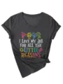 Women V-Neck Short Sleeve T-Shirt Casual Funny Teacher Letter Print Top Summer Tee - S / Tops / Dark Gray