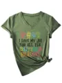 Women's V-Neck Short Sleeve T-Shirt Casual Letter Print Olive Green Tee Tops - S / Tops / Olive Green