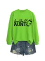 Prasino gynakio sweatshirt makrymaniko me print Football Aunt, casual styl fthinoporo. - S / Tops / Πράσινο Νέον (Μαύρο Κείμενο)