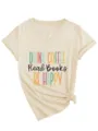 Damen V-Ausschnitt Kurzarm T-Shirt mit Grafikdruck, lässiges Knotenshirt, bequeme Passform. - Oberteile / Sandfarben / S