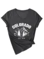 Damen Colorado Berg Grafik V-Ausschnitt Kurzarm Lässiges T-Shirt in Grau Top Style - S / Oberteil (3812) / Meliertes Grau (Weißer Druck)