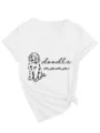 Women's white V-neck short sleeve t-shirt featuring cute doodle dog graphic and mama print. - S / Tops / White