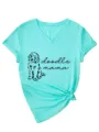 Casual Women V-Neck Short Sleeve T-Shirt with Cute Dog Graphic Tee Top in Teal Color - S / Tops / Deep Water Blue (Black Font)