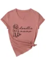 Cute doodle mama graphic print women v-neck short sleeve knotted t-shirt casual top - S / Tops / Rose Gold (Black Font)