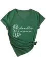 Women's green V-neck short sleeve t-shirt with doodle mama print and cute tie hem detail. - S / Tops / Vintage Green
