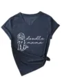 Women V-Neck Short Sleeve T-Shirt Doodle Mama Cute Dog Graphic Casual Summer Tee Top - S / Tops / Navy Blue