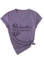 Women's V-Neck Short Sleeve T-Shirt Doodle Mama Graphic Casual Purple Tee Top Size - S / Tops / Purple