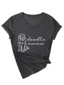 Dark grey V-neck short sleeve t-shirt featuring a cute doodle dog print and lettering. - S / Tops / Black Heather Grey