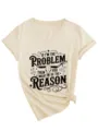 Γυναικείο casual T-shirt με V λαιμόκοψη, κοντό μανίκι, τύπωμα και κόμπο. - S / Tops / Χρώμα της Άμμου