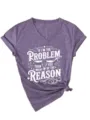 Purple v-neck short sleeve t-shirt with graphic print and front knot detail for women. - S / Tops / Purple