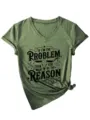 Olive green v-neck short sleeve t-shirt with graphic print and side knot detail for women. - S / Tops / Olive Green