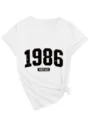 Maglietta donna bianca scollo V manica corta con grafica vintage 1986 e nodo. - Taglia S / Top / Bianco