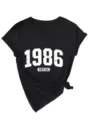 Maglietta Donna Scollo V Maniche Corte 1986 Vintage Casual Nera con Dettaglio Nodo - Taglia S / Top / Nero