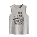 Lässiges graues Damen Tanktop mit lustigem Buchstabendruck lockeres ärmelloses Sommeroberteil - S / Oberteile / Hellgrau