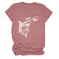 Damen Freizeit lustig Hai boop Finger Druck Rundhalsausschnitt Kurzarm T-Shirt Top - S / Oberteile / Roségold (Weiße Buchstaben Mehrfarbige Grafik)