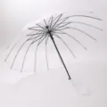 Dettaglio ombrello trasparente con stecche nere resistenti e comodo manico bianco. - Bianco