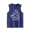Nahaufnahme des lustigen Slogan gedruckt dunkelblaue ärmellose Tanktop für Frauen, Freizeit. - S / Oberteile / Vintage-Blau