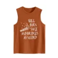Detailansicht des rostorangenen Damen Freizeit ärmellosen Tanktops mit lustigem Grafikdruck Text. - S / Oberteile / Gebranntes Orange