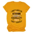 Women round neck short sleeve t-shirt with funny quote graphic print casual top daily wear - S / Tops / Mustard Yellow