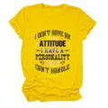 Women casual round neck short sleeve yellow graphic t-shirt with stylish letter print. - Tops / Light Gray / S