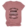 Casual women round neck short sleeve t-shirt with funny letter print streetwear top. - Tops / Rose Gold (Black Text) / S