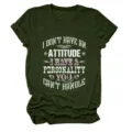 Close-up detail of army green casual women's short sleeve t-shirt with stylish typography. - S / Tops / Burgundy
