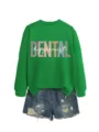Grünes Dental Hygienist bedrucktes Sweatshirt mit Jeansshorts, lässiges Herbst Oberteil. - S / Oberteile / Grasgrün