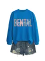 Detailansicht des blauen langärmligen Rundhals-Sweatshirts mit Dentalhygieniker-Aufdruck. - S / Oberteile / Seeblau