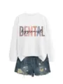 Weißer Langarm-Pullover mit Rundhalsausschnitt und Dental-Hygieniker-Grafikprint. - S / Oberteile / Weiß
