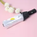 Automatic transparent folding umbrella with cute daisy print and black handle for rain. - Fully Automatic Umbrella in Black