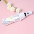 Automatic Clear Daisy Folding Umbrella Portable UV Protection Rain Gear Compact Design - Automatic White