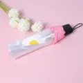 Transparent folding umbrella with cute daisy pattern, pink handle, compact and portable. - Standard Pink