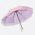 Paraguas plegable compacto de 3 pliegues, protección UV variante de color rosa y morado. - Paraguas manual de 3 pliegues y 8 varillas con mango de madera y revestimiento de color rosa de verano