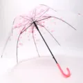Ombrello lungo trasparente con motivo floreale di fiori di ciliegio rosa e comodo manico - 53.5 / Rosa