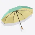 Paraguas plegable verde oscuro de 3 pliegues protección solar UV paraguas de viaje compacto. - Paraguas manual de 3 pliegues y 8 varillas con mango de madera y revestimiento de color verde oscuro