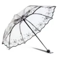 Ombrello pieghevole trasparente con stampa floreale nera e bordi smerlati eleganti. - 53,5 cm x 8K / Vita come i Fiori Estivi