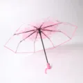 Parapluie pliant transparent fleurs de cerisier rose style japonais automatique compact - Entièrement automatique rose fleur de cerisier poignée rose