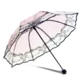 Ombrello pieghevole trasparente rosa con motivo a farfalla elegante e impermeabile. - 53,5 cm x 8K / Umorismo nero