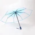 Parapluie transparent pliable avec motifs de cerisiers et bordure bleue, modèle compact. - Entièrement automatique bleu fleur de cerisier poignée bleue