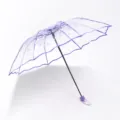 Transparent purple folding umbrella with cherry blossom print and wave edge design for rainy days. - 53.5cm x 8K / Romantic Cherry Blossom Purple