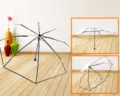 Ombrello pieghevole trasparente con stecche nere, materiale POE, protezione da pioggia e sole. - 100 cm x 8K / Nero