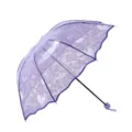Ombrello pieghevole trasparente in pizzo viola stile coreano con cuori e fiori romantici. - 53,5 cm x 8K / Cuore Viola