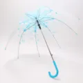 Ombrello lungo trasparente con fiori di ciliegio manico blu stile estetico impermeabile - 53.5 / Blu