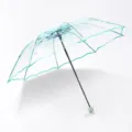 Transparent folding umbrella with green trim and clear floral print for rainy days - 53.5cm x 8K / Romantic Cherry Blossom Green