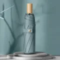 Sombrilla plegable anti-UV gris azulado con mango de madera, paraguas de viaje compacto y elegante. - Paraguas manual de 3 pliegues y 8 varillas con mango de madera - Verde bruma matinal con revestimiento negro