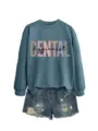 Damen lässiger Rundhalsausschnitt Langarm Sweatshirt Jeansshorts Dental Hygienistin Top - S / Oberteile / Blau (Schwarzer Druck)