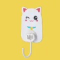 Gancio da parete gatto carino, adesivo forte senza foratura per chiavi e casa ordine. - Bianco